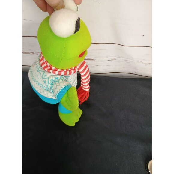 Vintage 80s Kermit The Frog Plush Toy In Winter Outfit With Festive Scarf & Swea - Picture 5 of 5